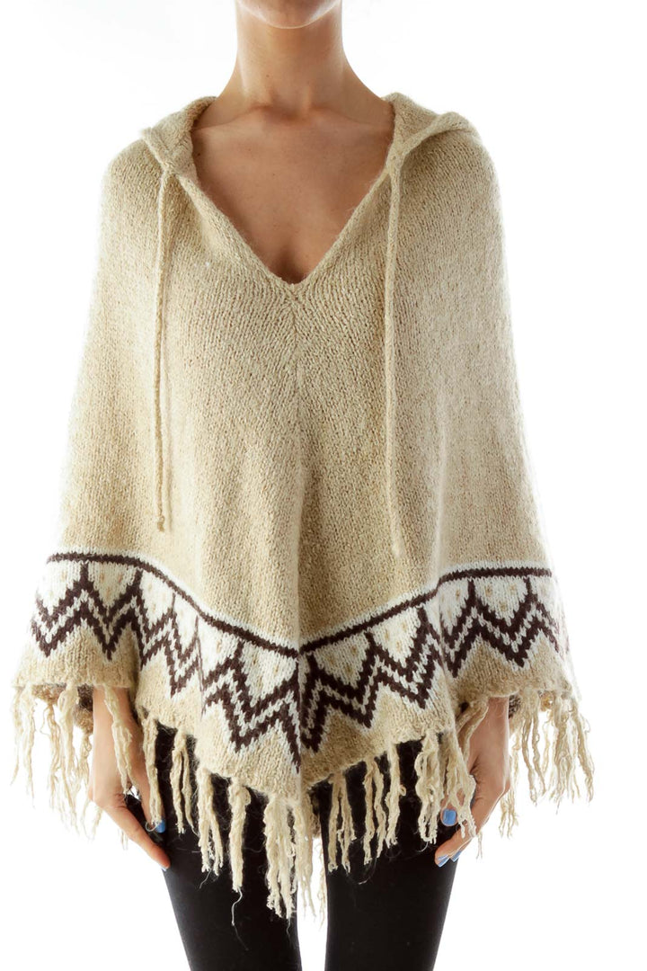 Beige Brown Poncho w/ Tassels