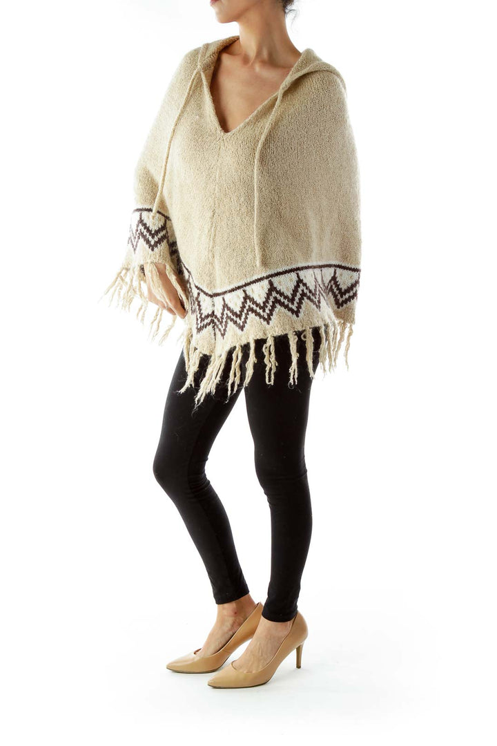 Beige Brown Poncho w/ Tassels