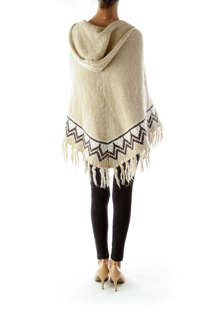 Beige Brown Poncho w/ Tassels