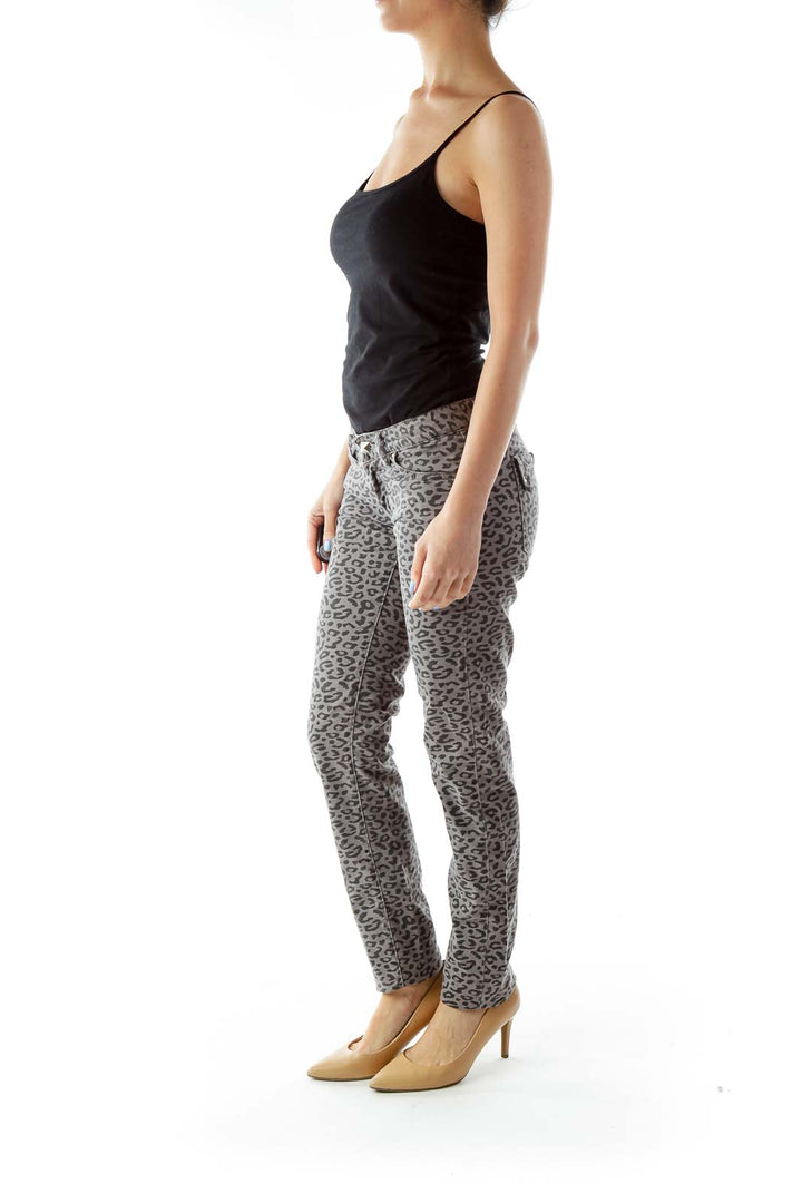 Gray Leopard Print Skinny Jeans