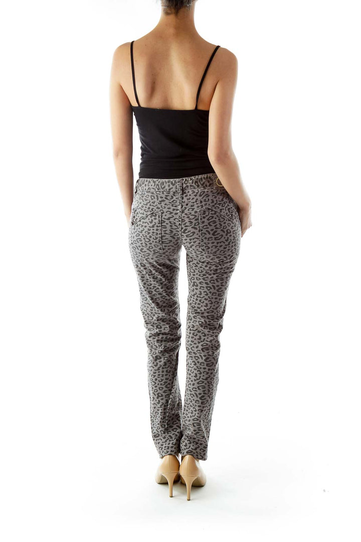 Gray Leopard Print Skinny Jeans