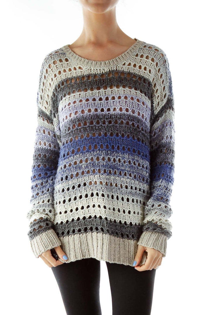 Blue Gray Cable-Knit Sweater