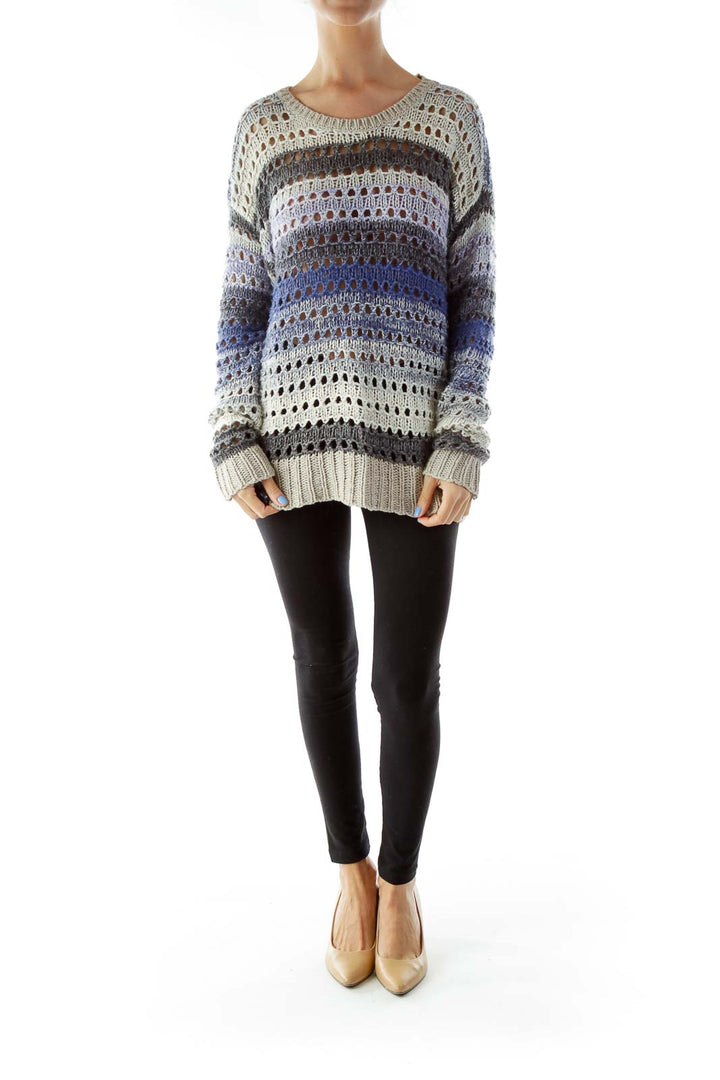 Blue Gray Cable-Knit Sweater