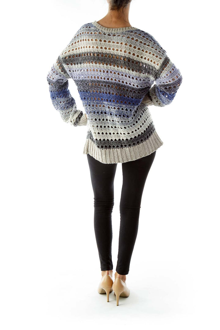 Blue Gray Cable-Knit Sweater