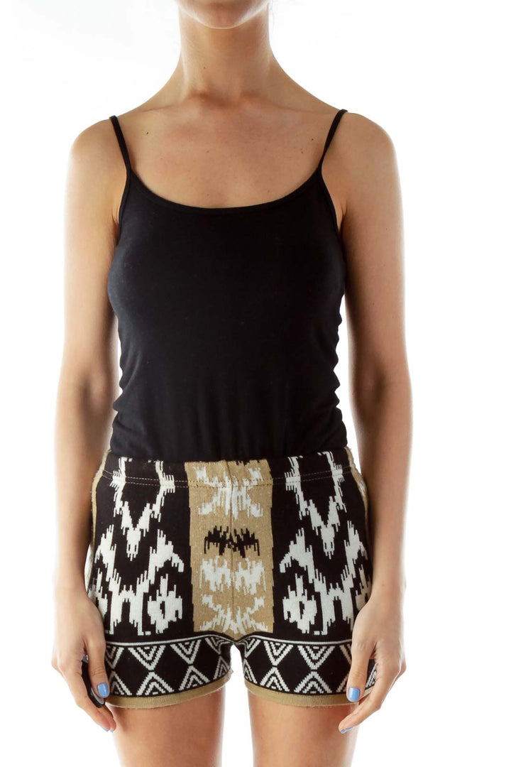 Black Beige High-Waisted Tribal Print Shorts