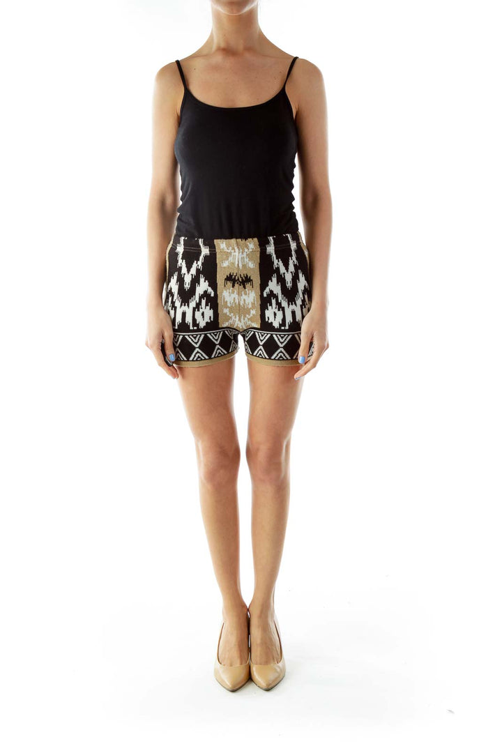 Black Beige High-Waisted Tribal Print Shorts