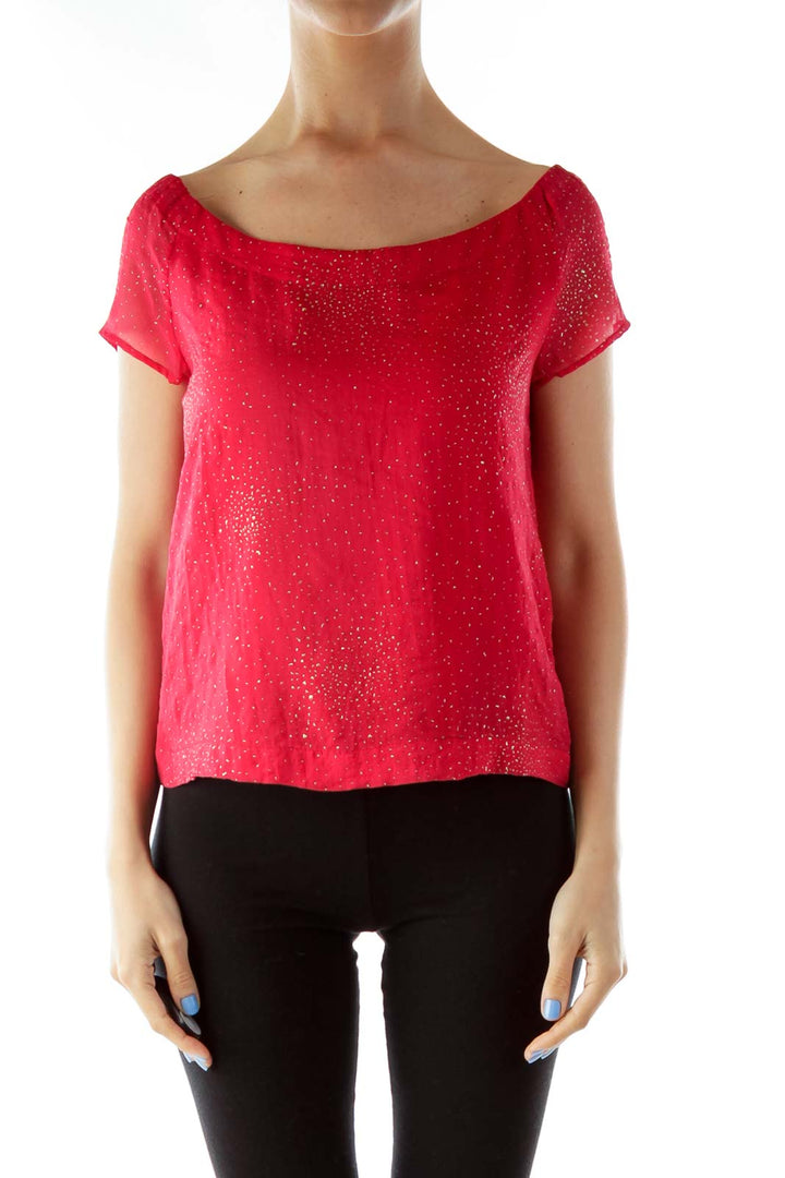 Red Gold Boat Neckline Blouse