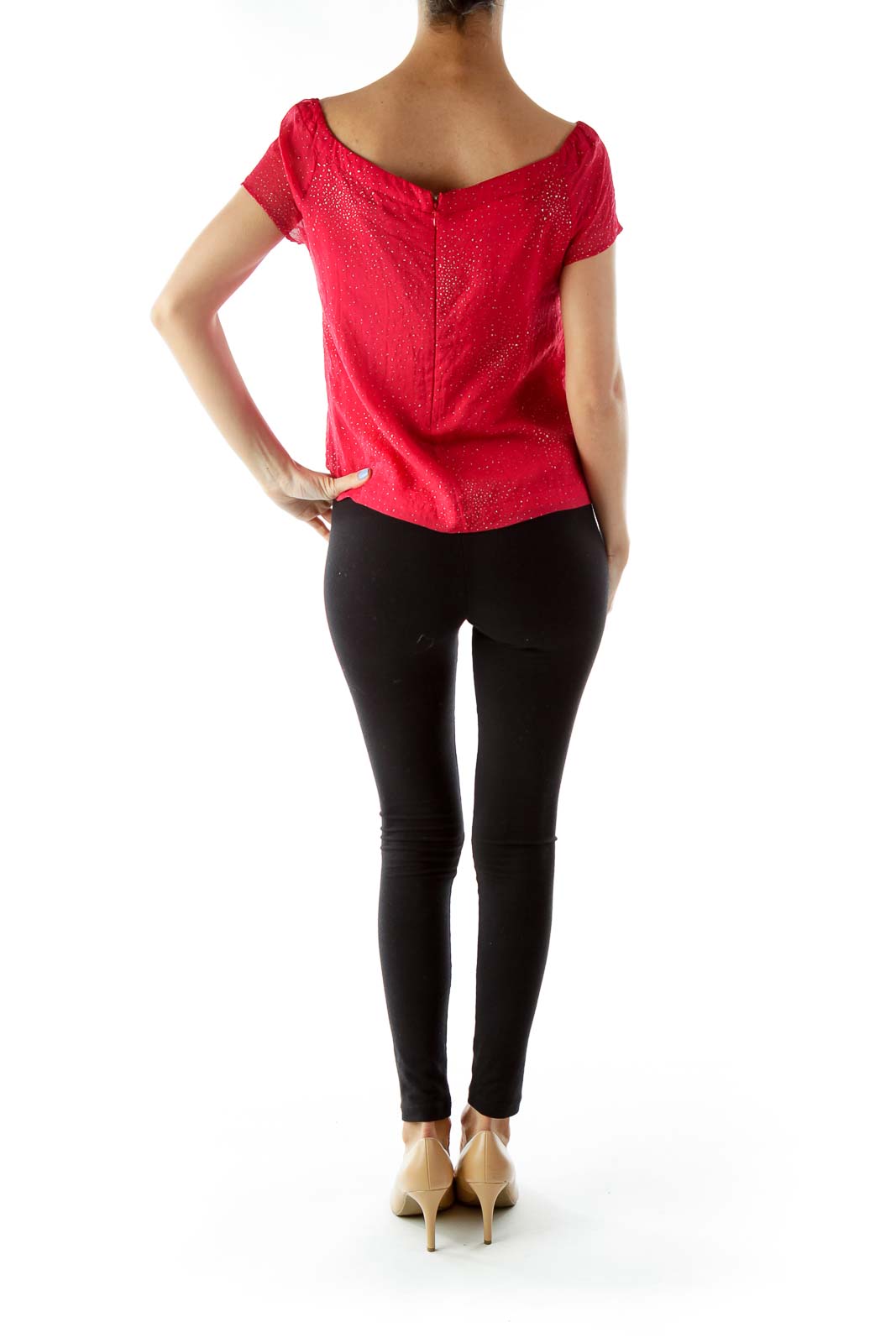 Red Gold Boat Neckline Blouse