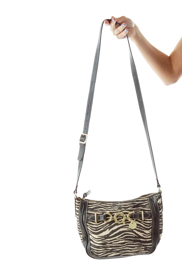 Black Beige Zebra Print Crossbody Bag