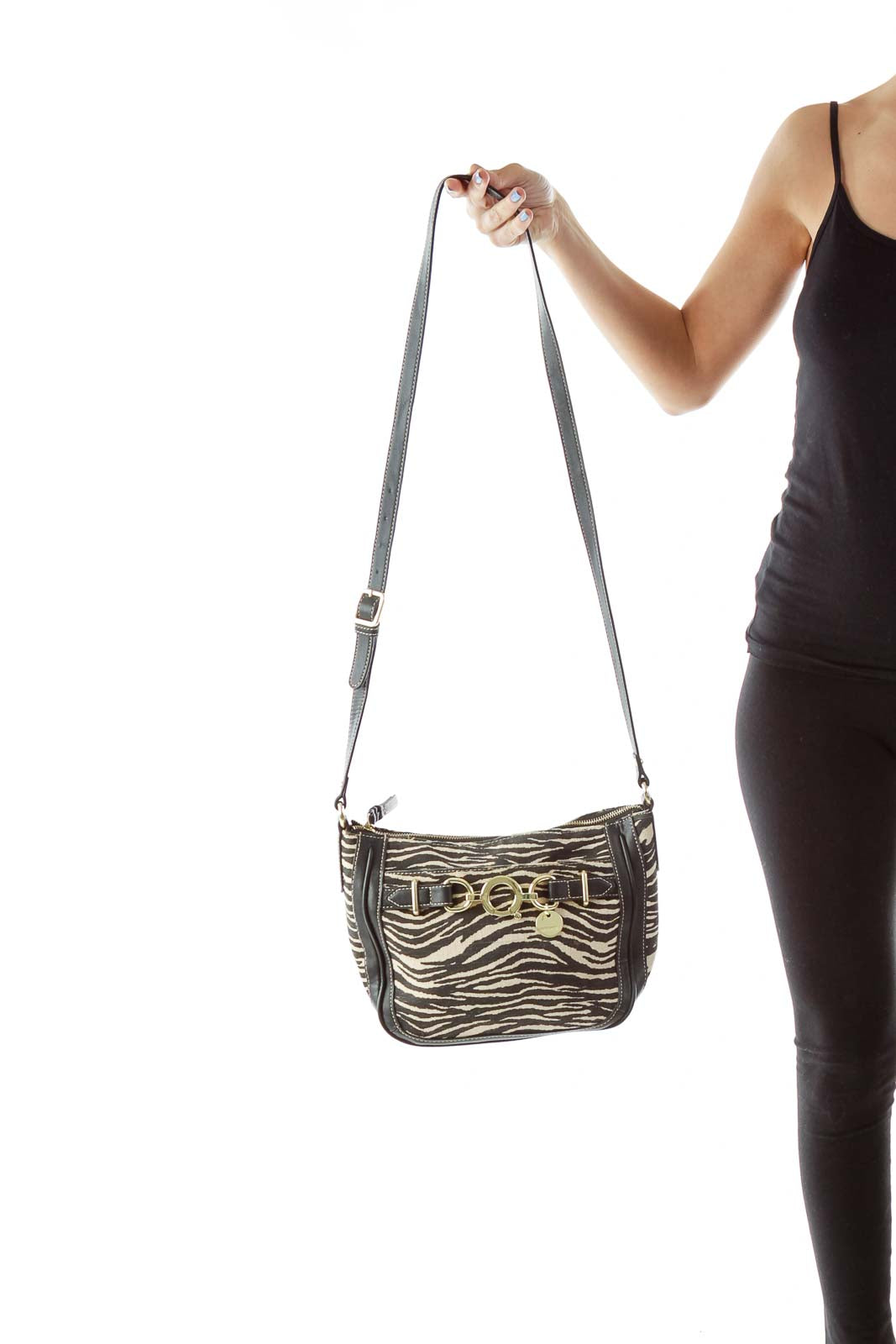 Black Beige Zebra Print Crossbody Bag