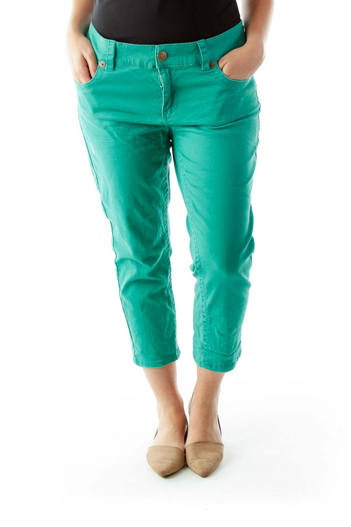 Green High-Waisted Cropped Jeans