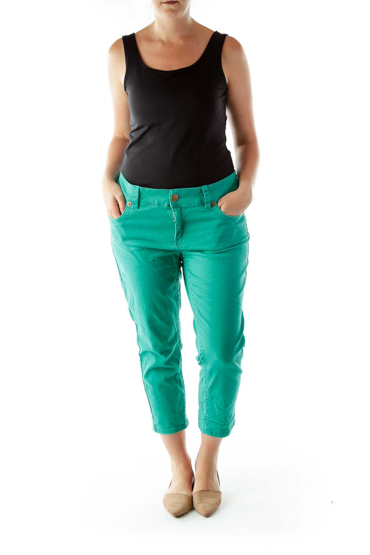 Green High-Waisted Cropped Jeans