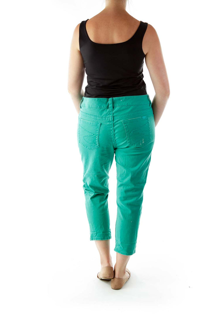 Green High-Waisted Cropped Jeans