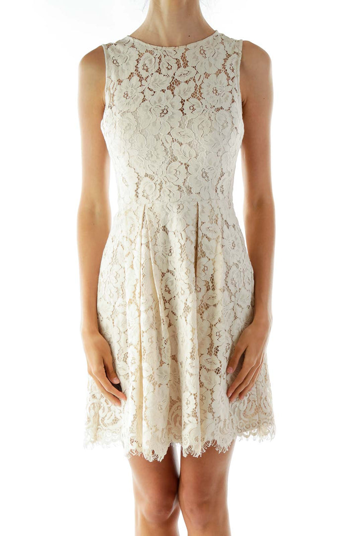 Cream Lace Sleeveless Day Dress