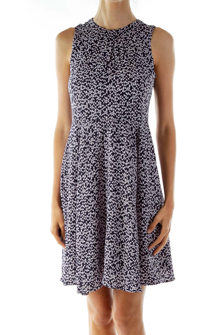 Navy Pink Print Sleeveless Work Dress