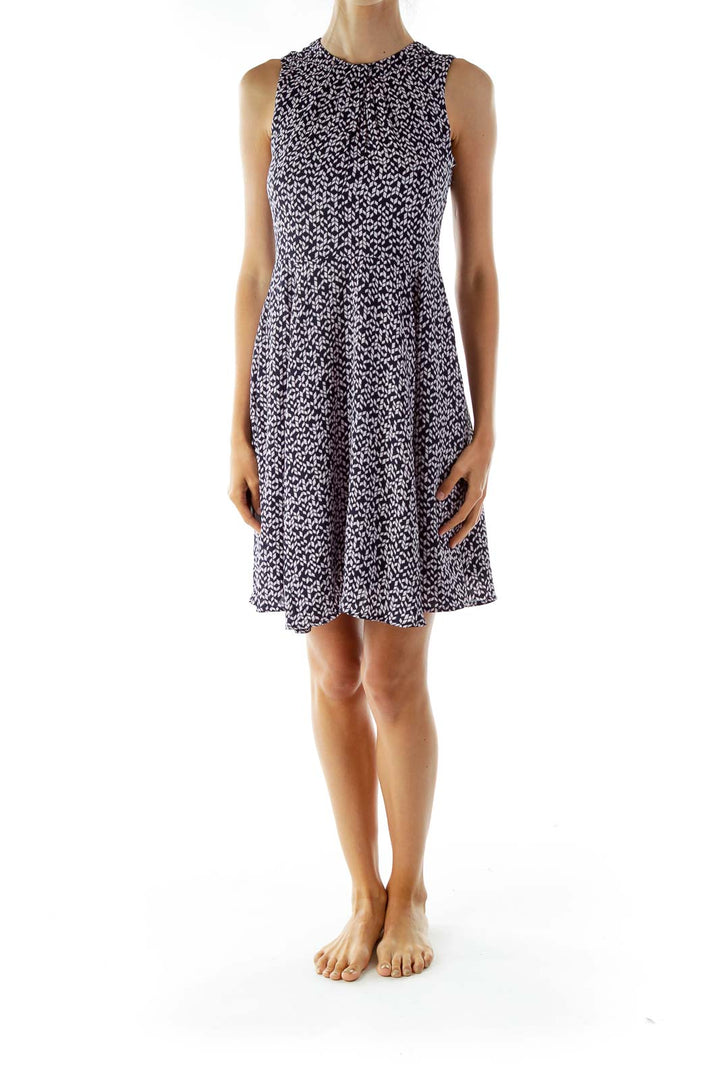 Navy Pink Print Sleeveless Work Dress