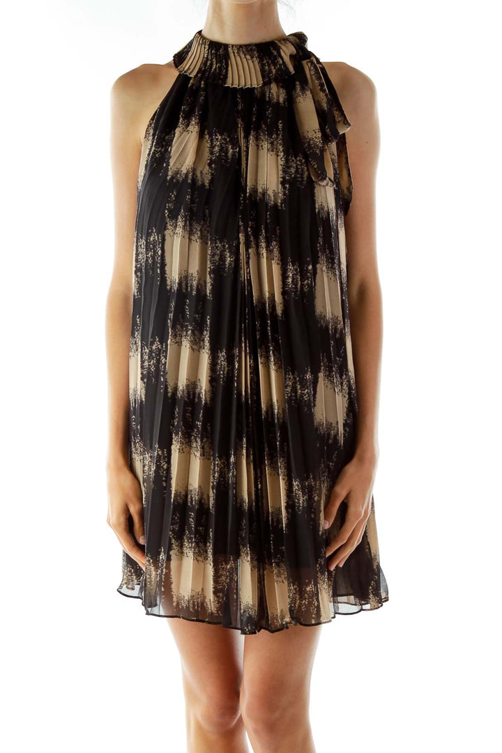 Black Beige Printed Shift Dress