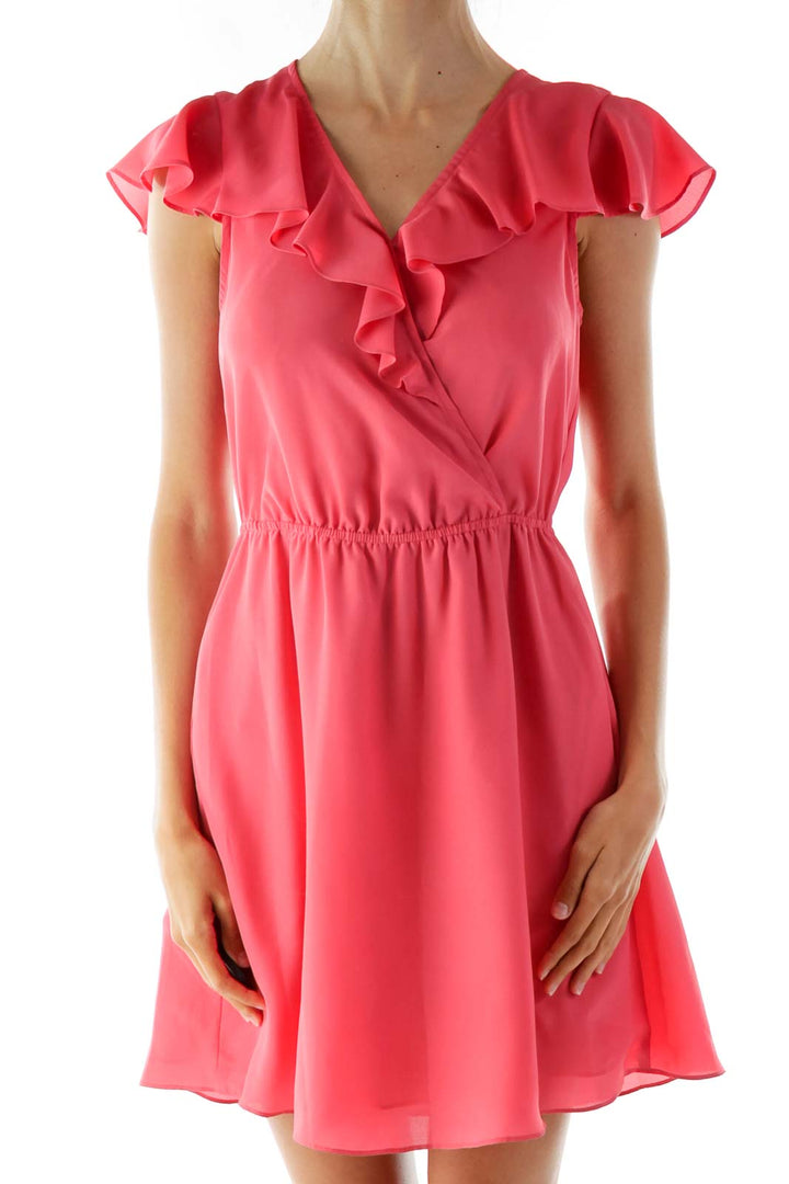 Pink Ruffled Open-Back Day Dress