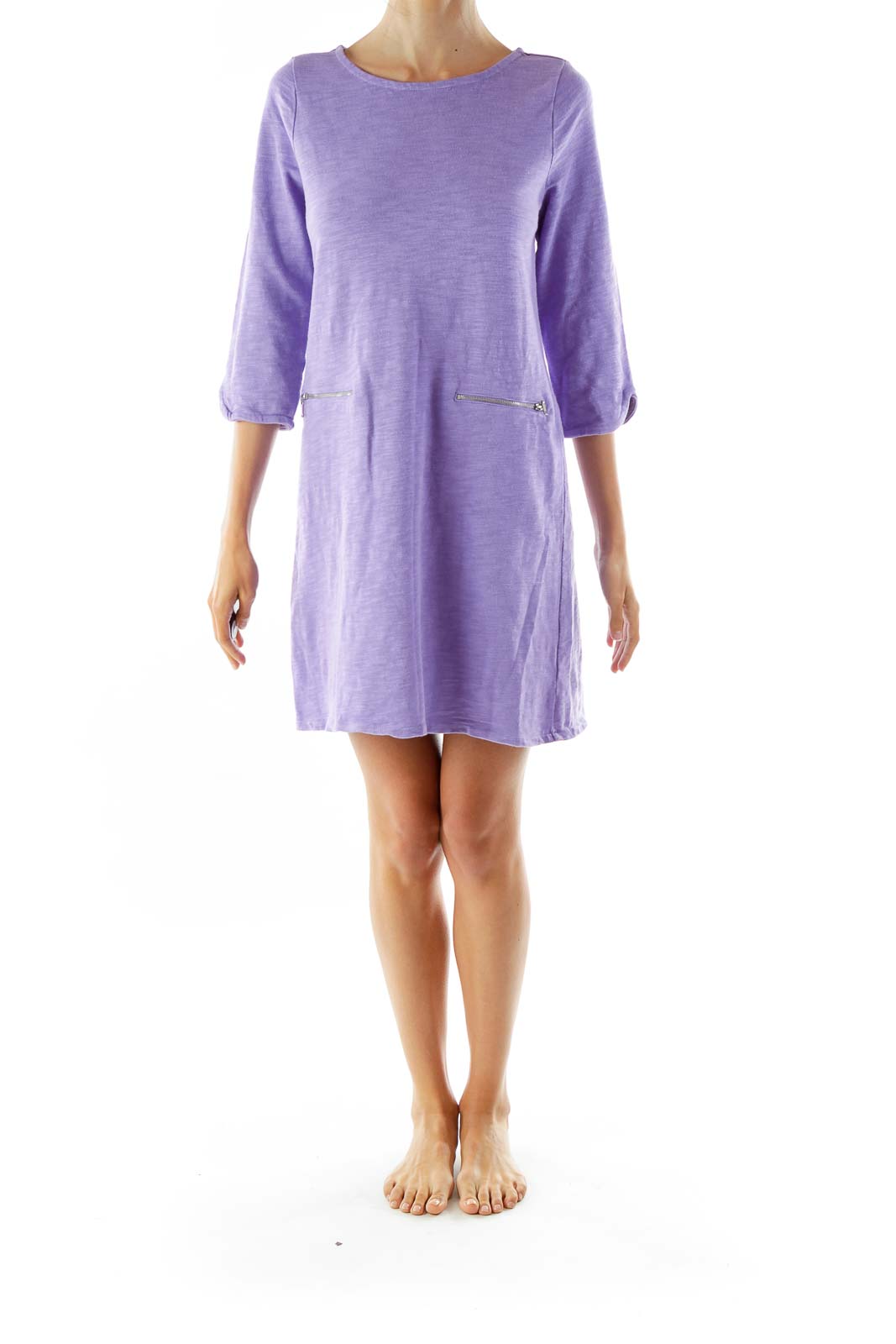 Purple Pocketed Long Sleeve Day Dress