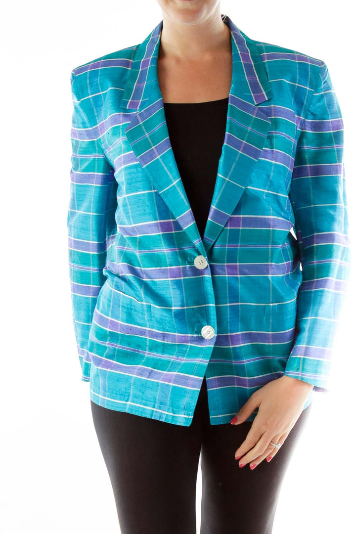 Green Blue Purple Plaid Blazer