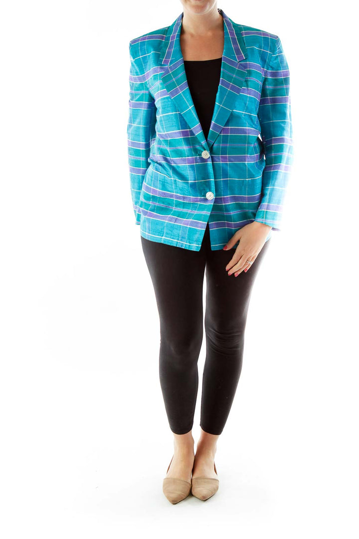 Green Blue Purple Plaid Blazer