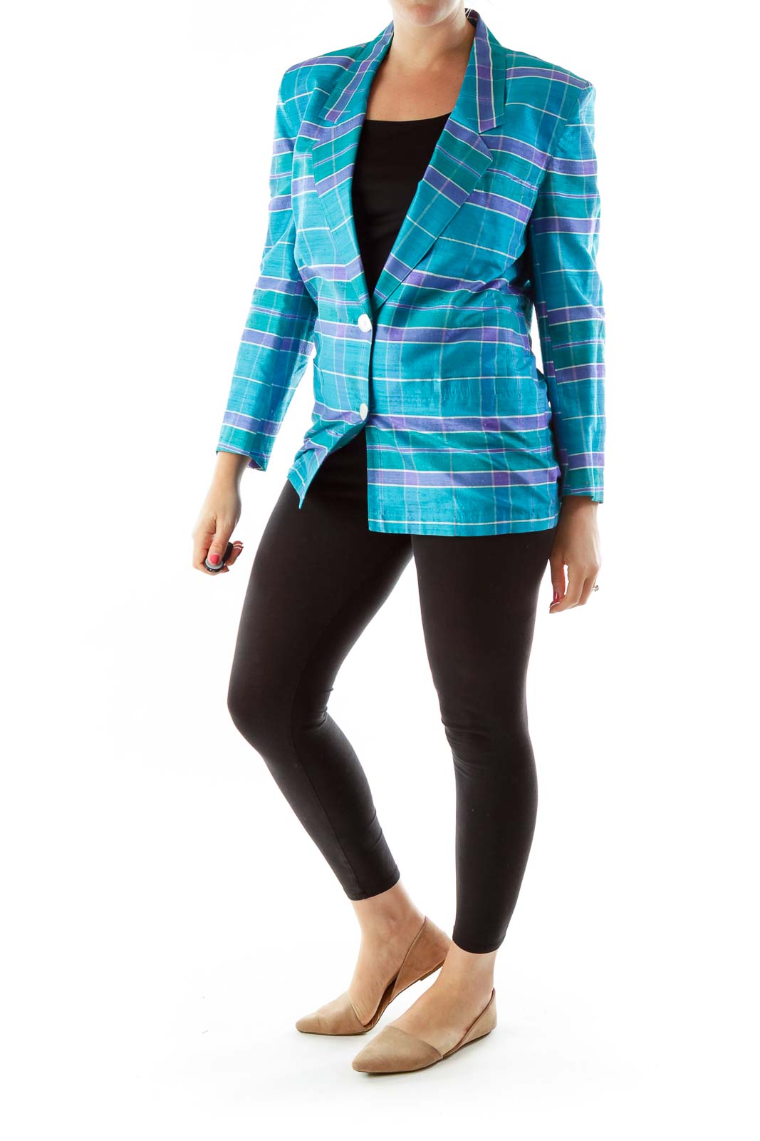 Green Blue Purple Plaid Blazer