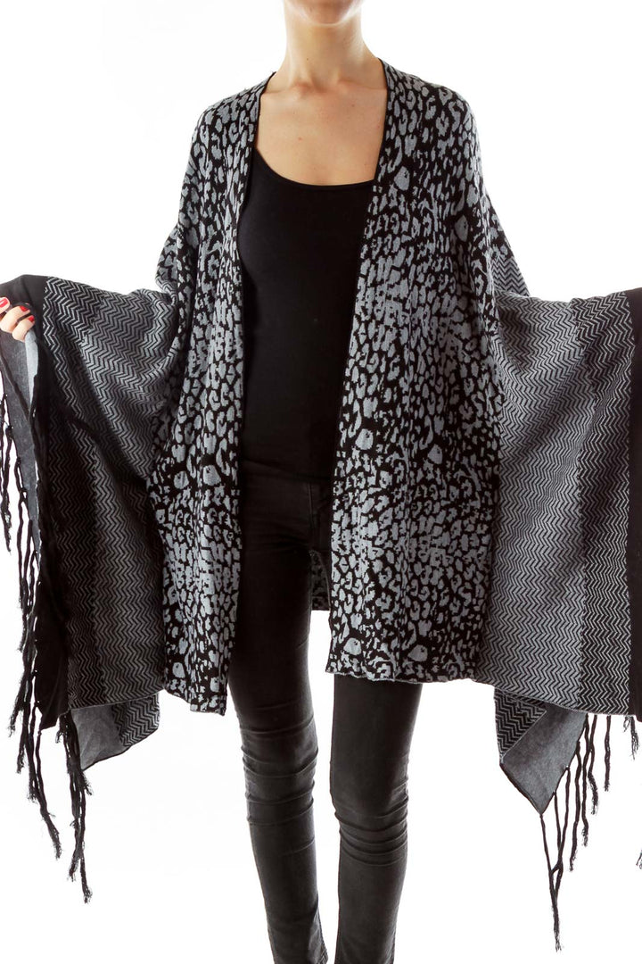 Black Gray Leopard Poncho