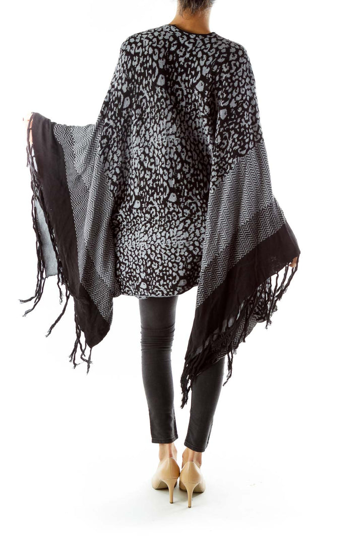 Black Gray Leopard Poncho