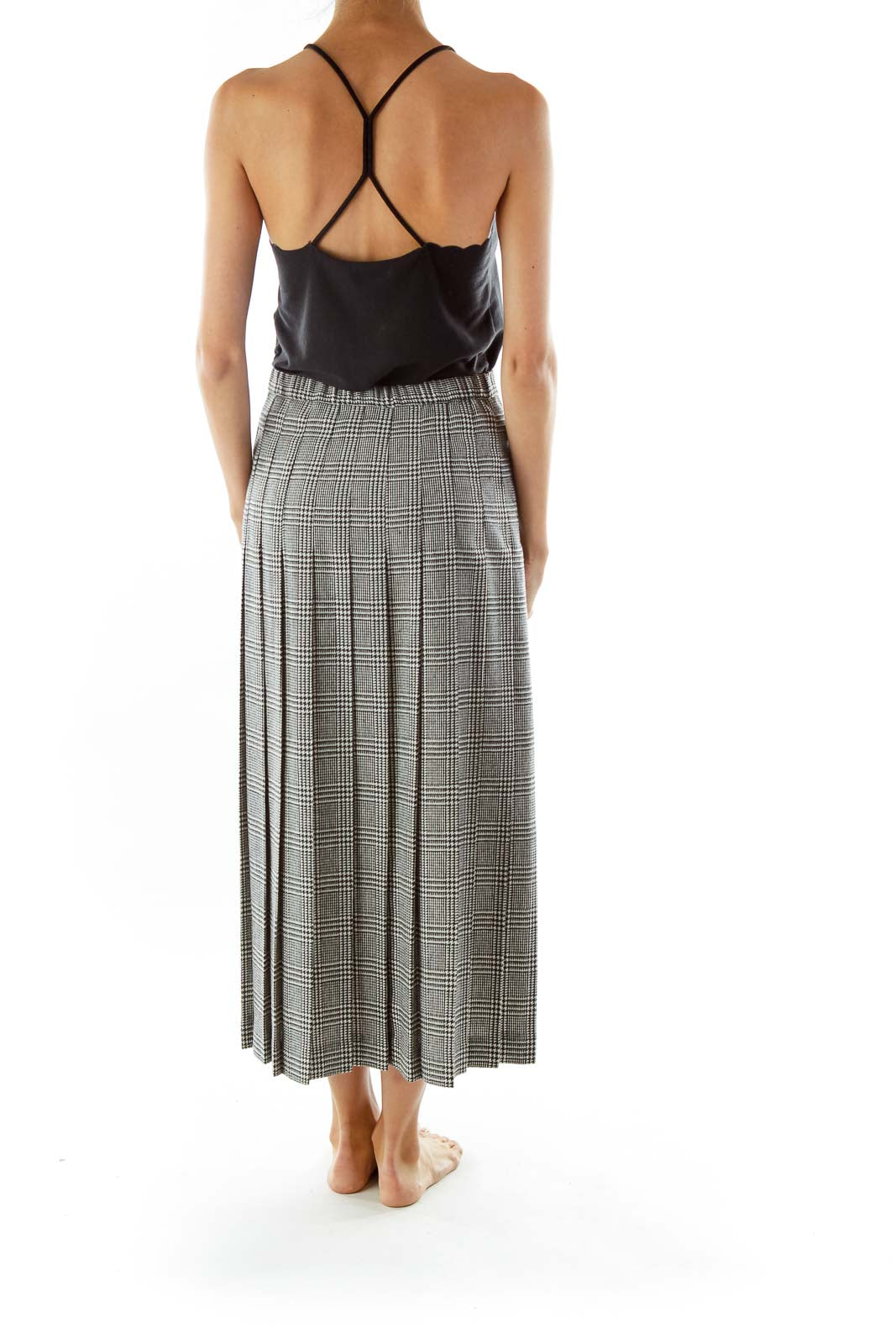 Black White Houndstooth Pleated Maxi Skirt