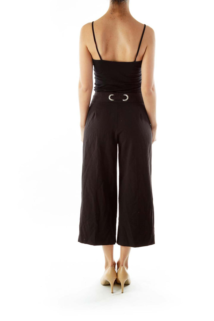 Black Cropped Belted Straight-Leg Pants