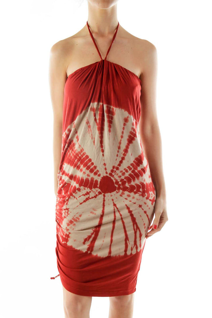 Red Tie Dye Strapless Day Dress