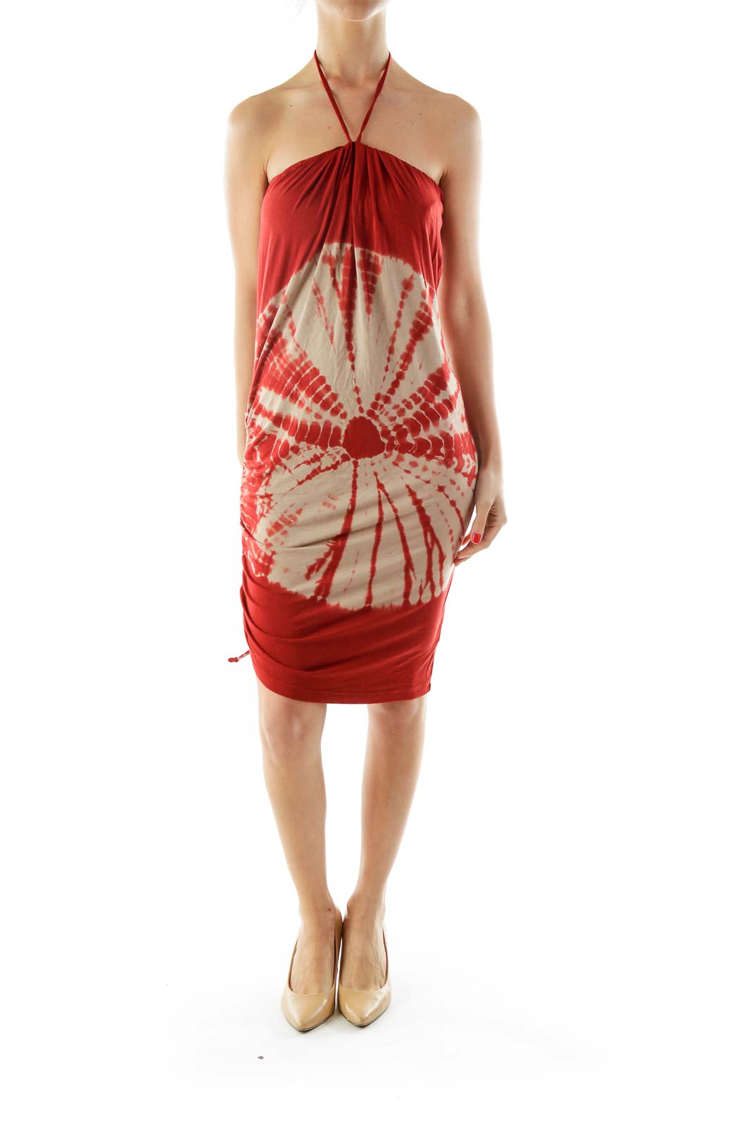 Red Tie Dye Strapless Day Dress