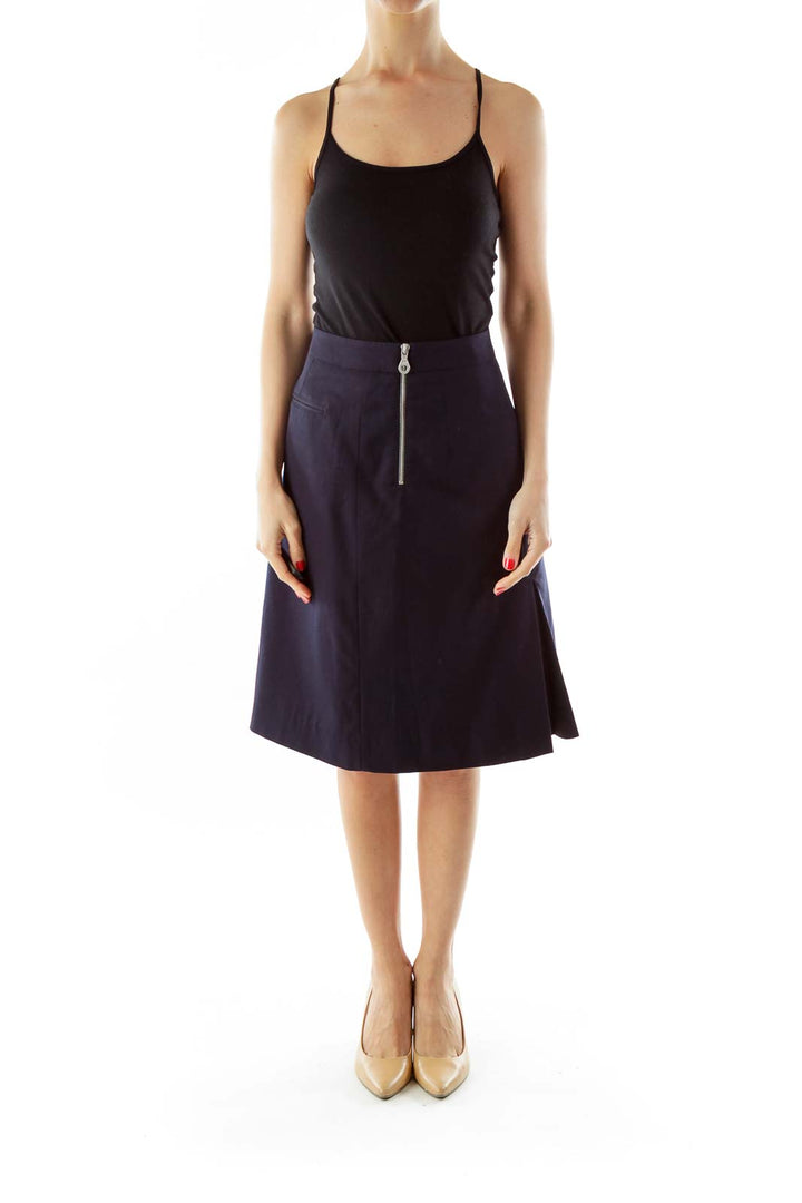 Navy Pleated Skirt