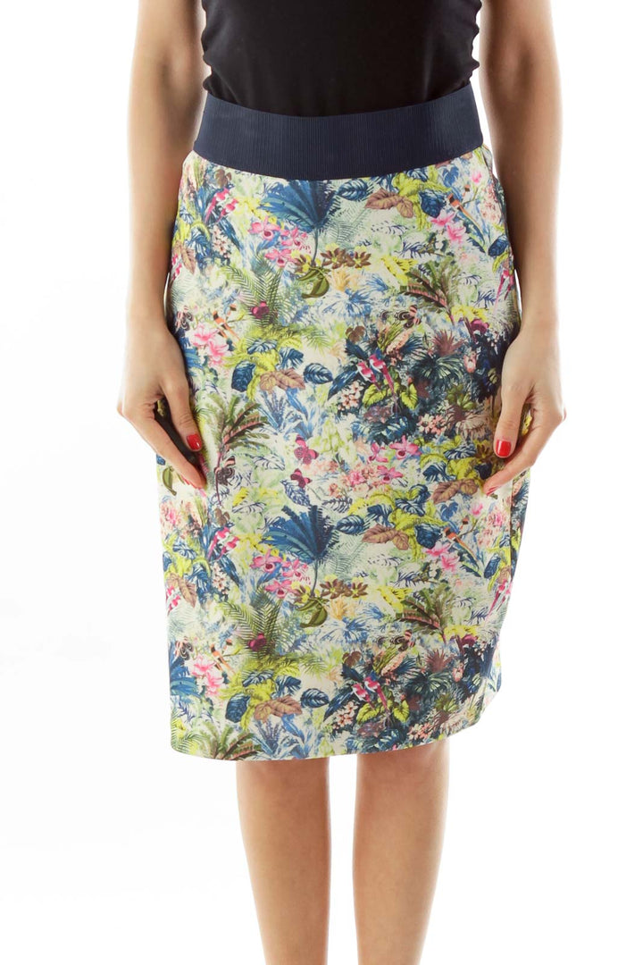 Green Floral Pencil Skirt