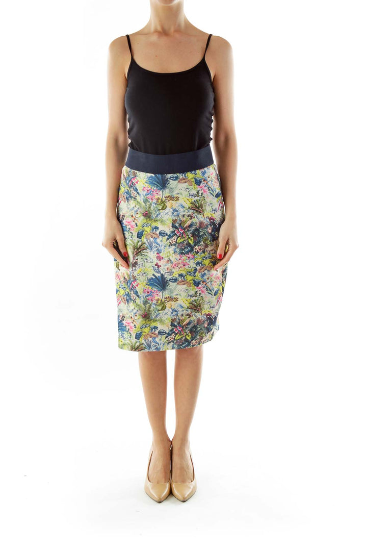 Green Floral Pencil Skirt