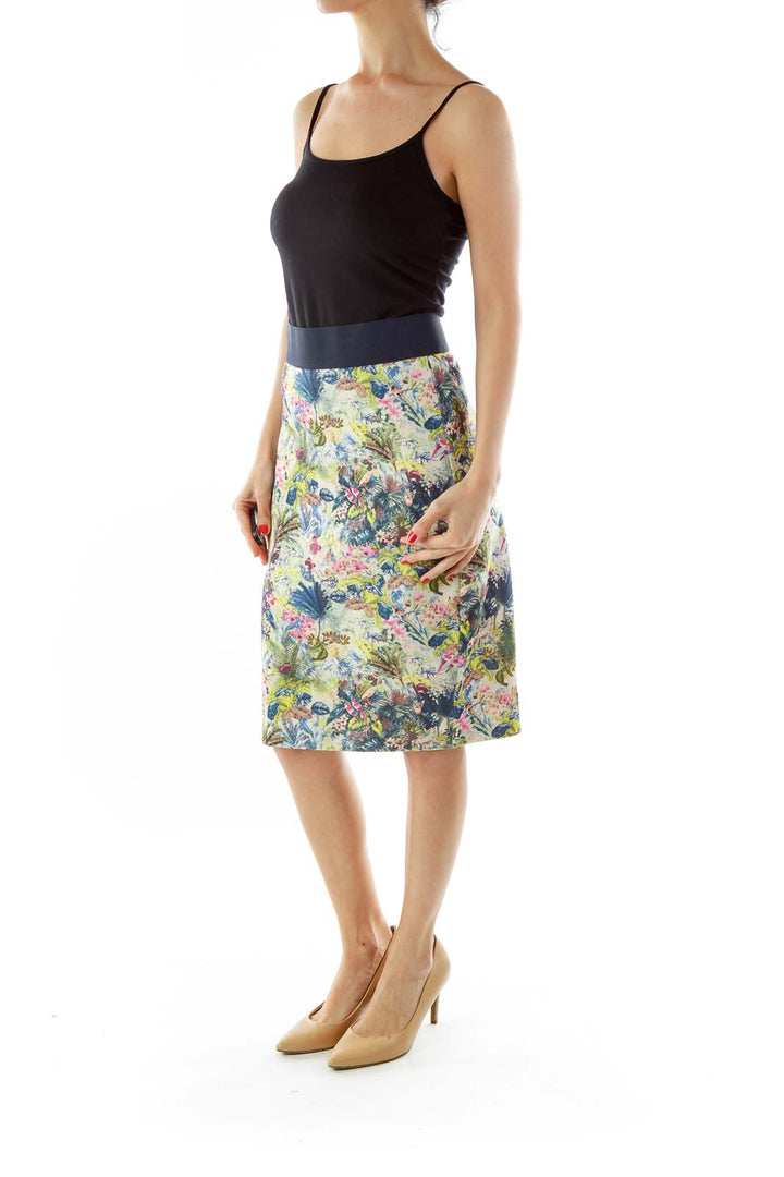 Green Floral Pencil Skirt