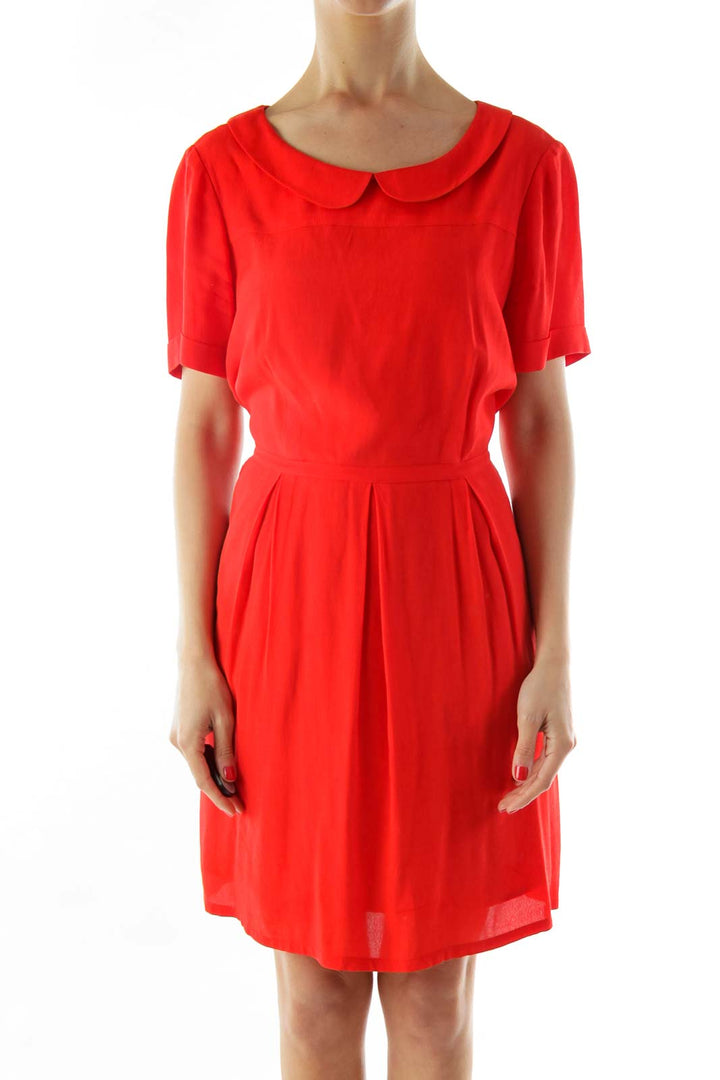 Red Short Sleeve Collared Work Dress