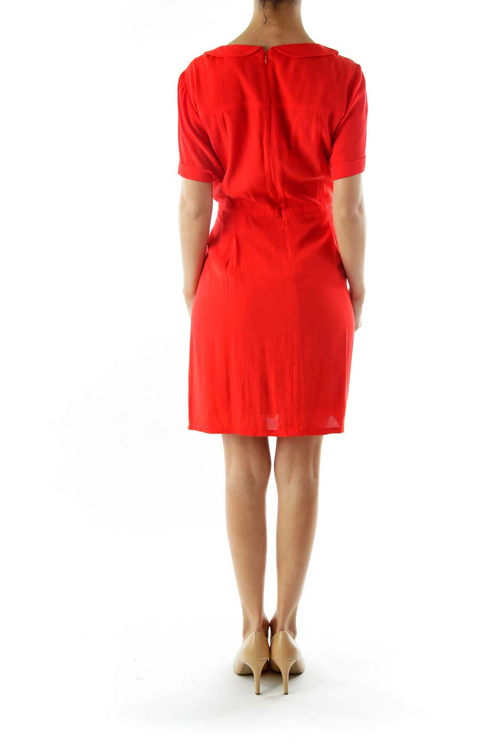 Red Short Sleeve Collared Work Dress