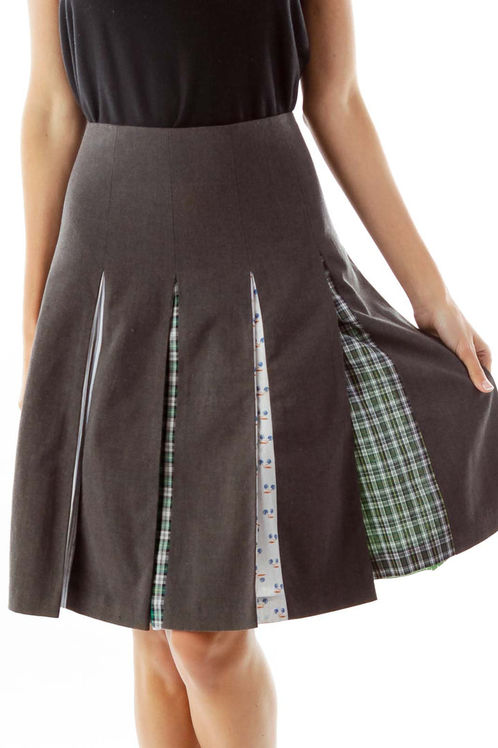 Gray Pleated Midi Skirt