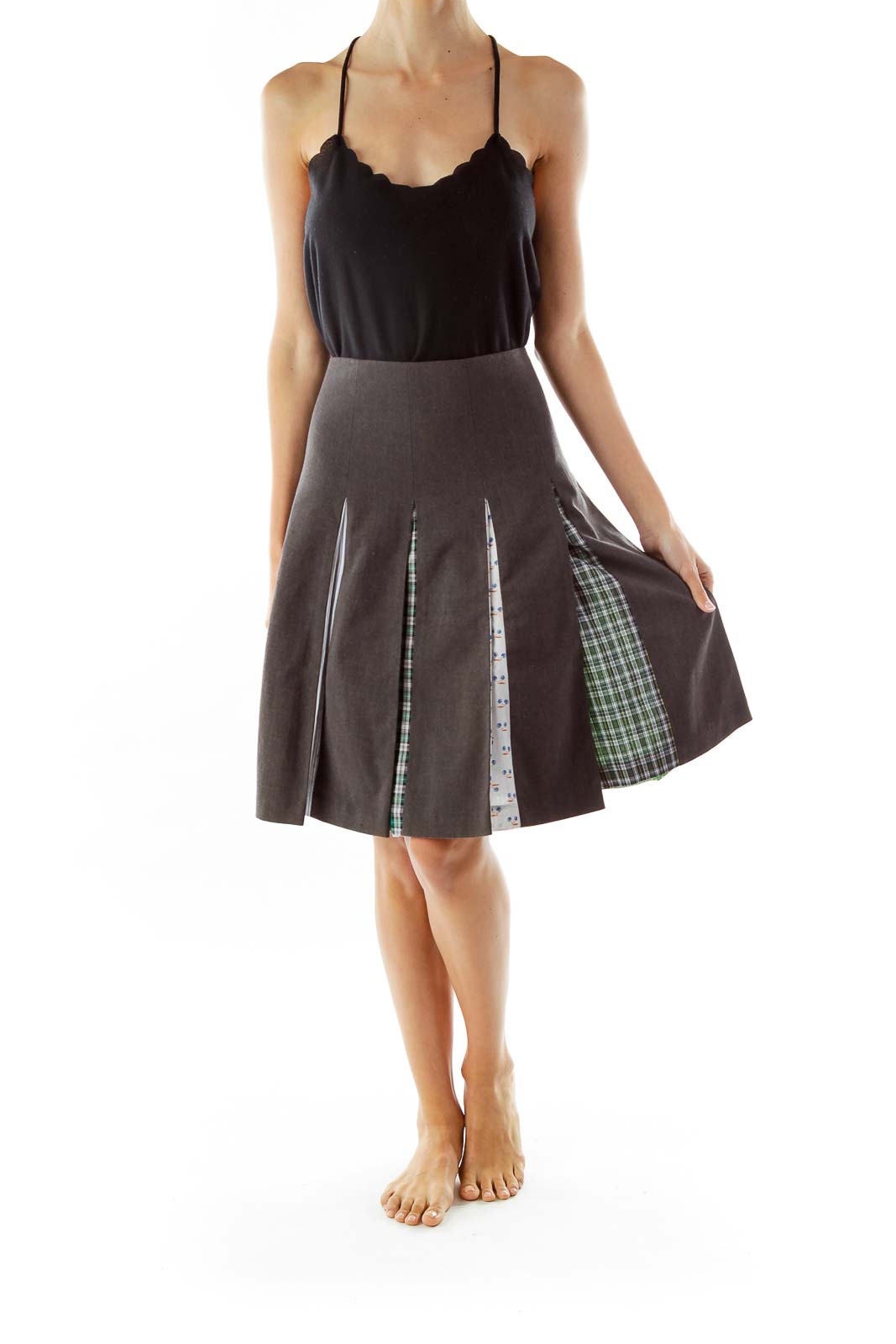 Gray Pleated Midi Skirt