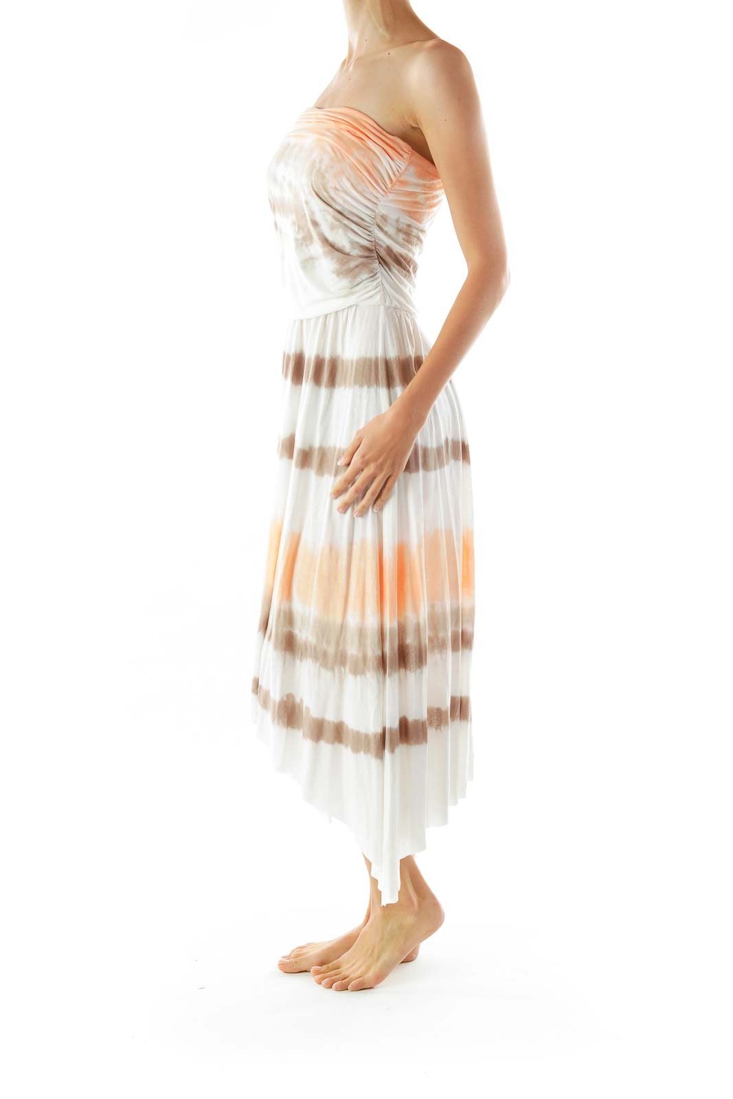 Orange White Tie Dye Strapless Day Dress