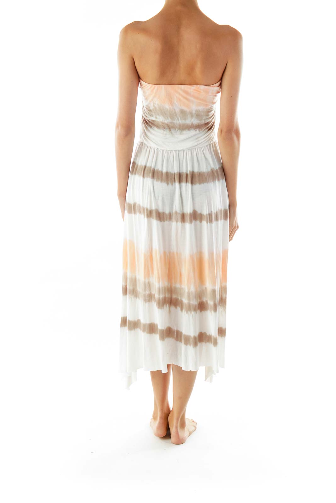 Orange White Tie Dye Strapless Day Dress