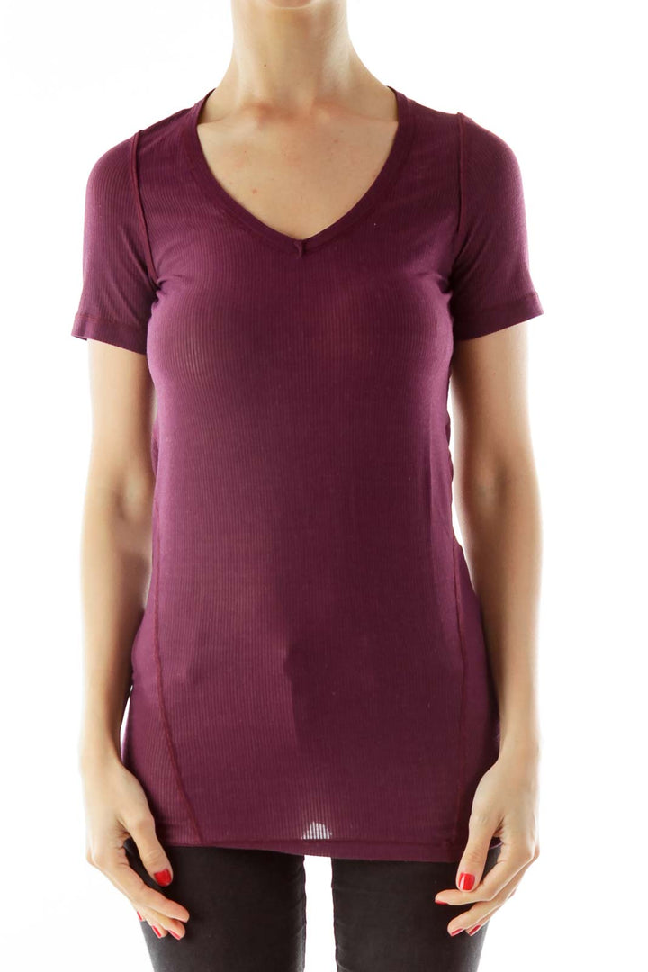 Purple Striped V-neck Active T-shirt