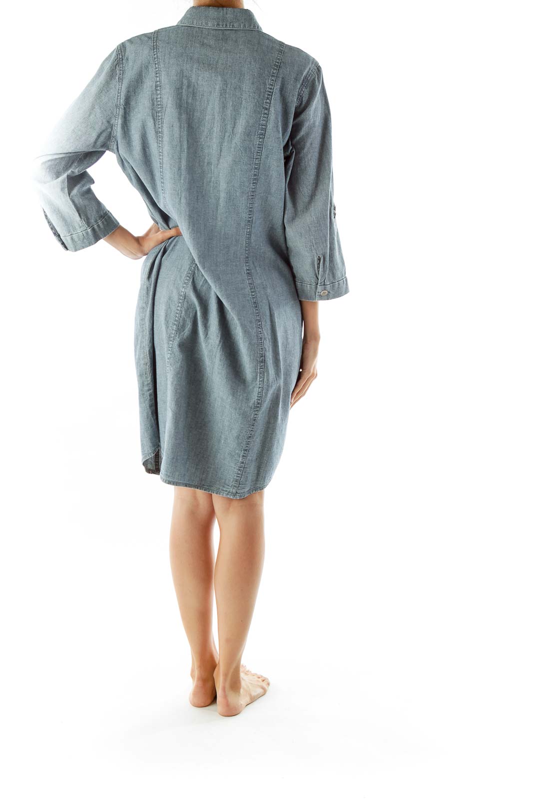 Gray Pocketed Shirt Dress