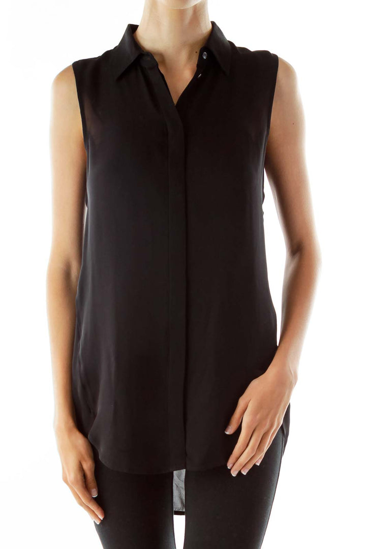 Black Sleeveless Silk Shirt