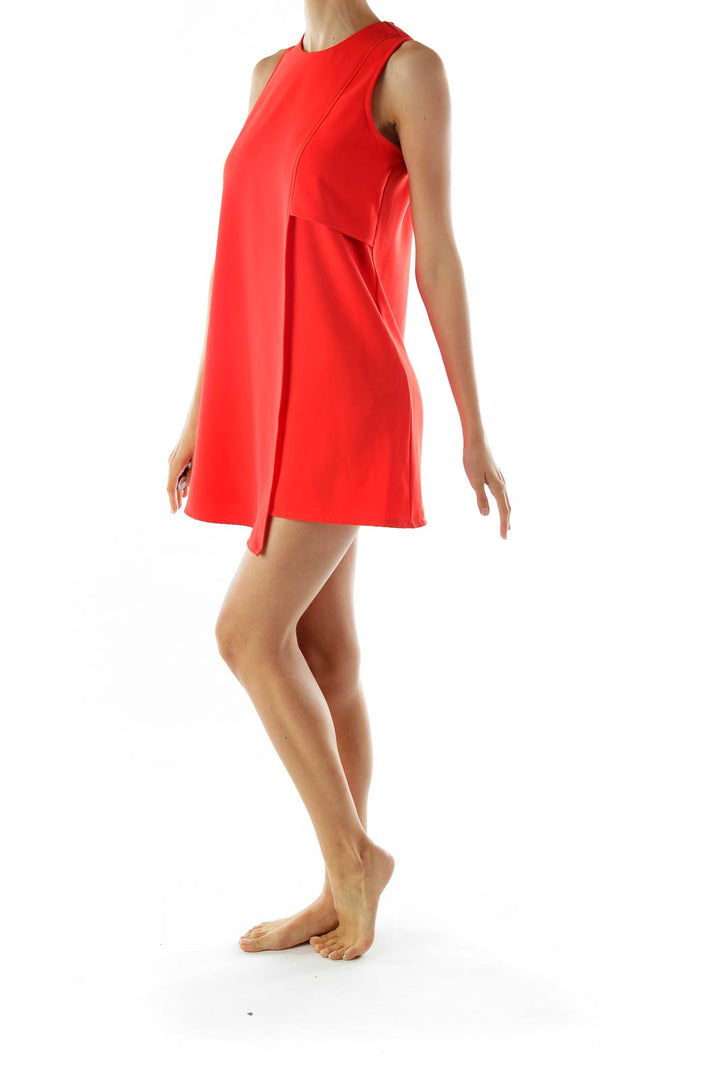 Red Asymmetric Shift Day Dress