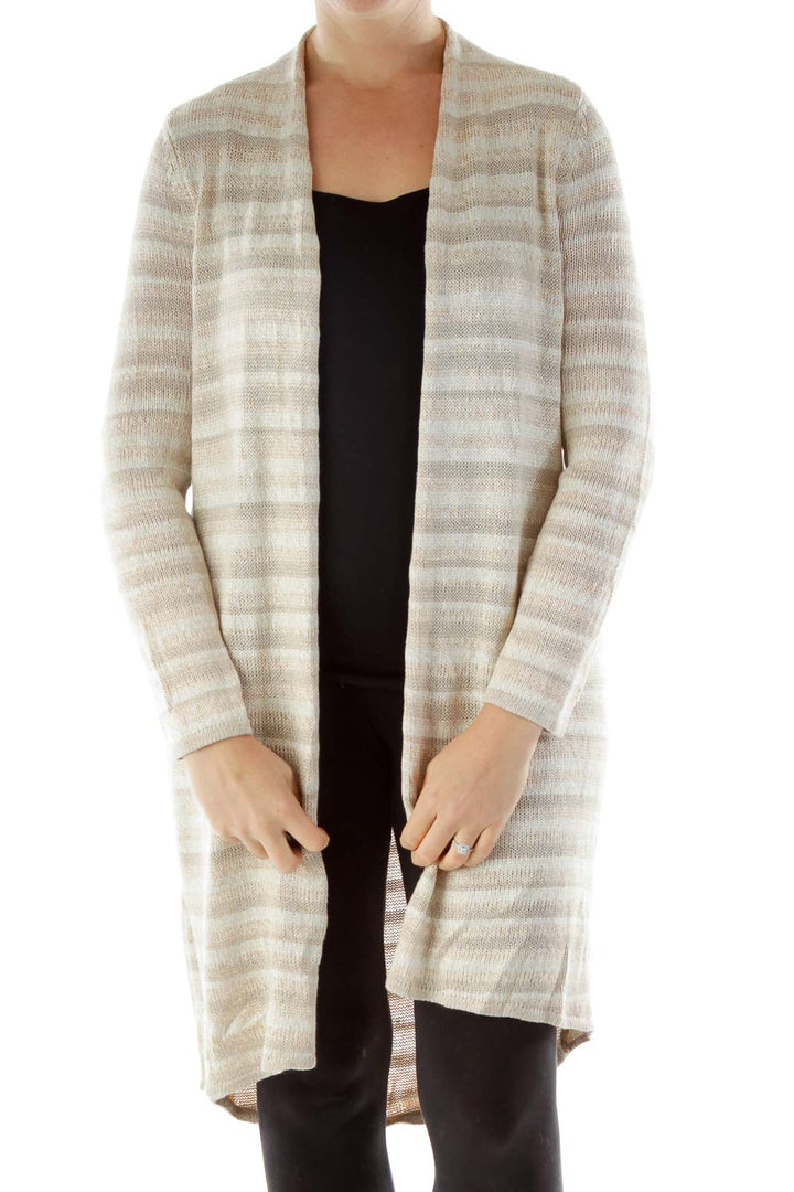 Beige Striped Cardigan