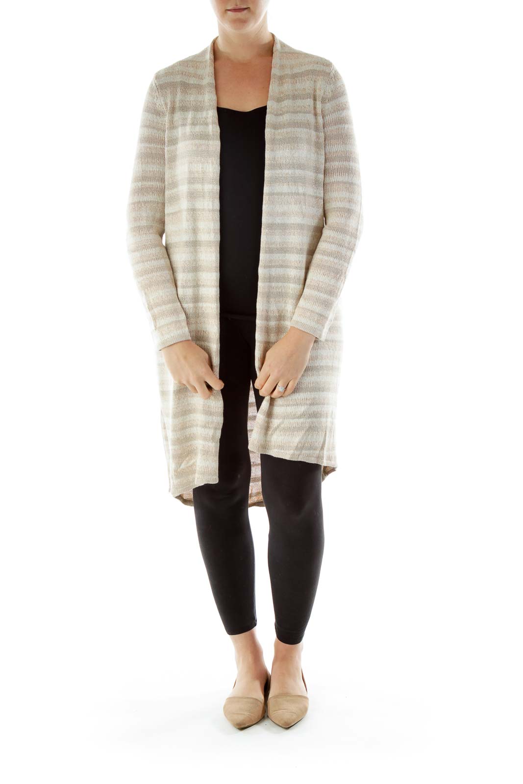 Beige Striped Cardigan