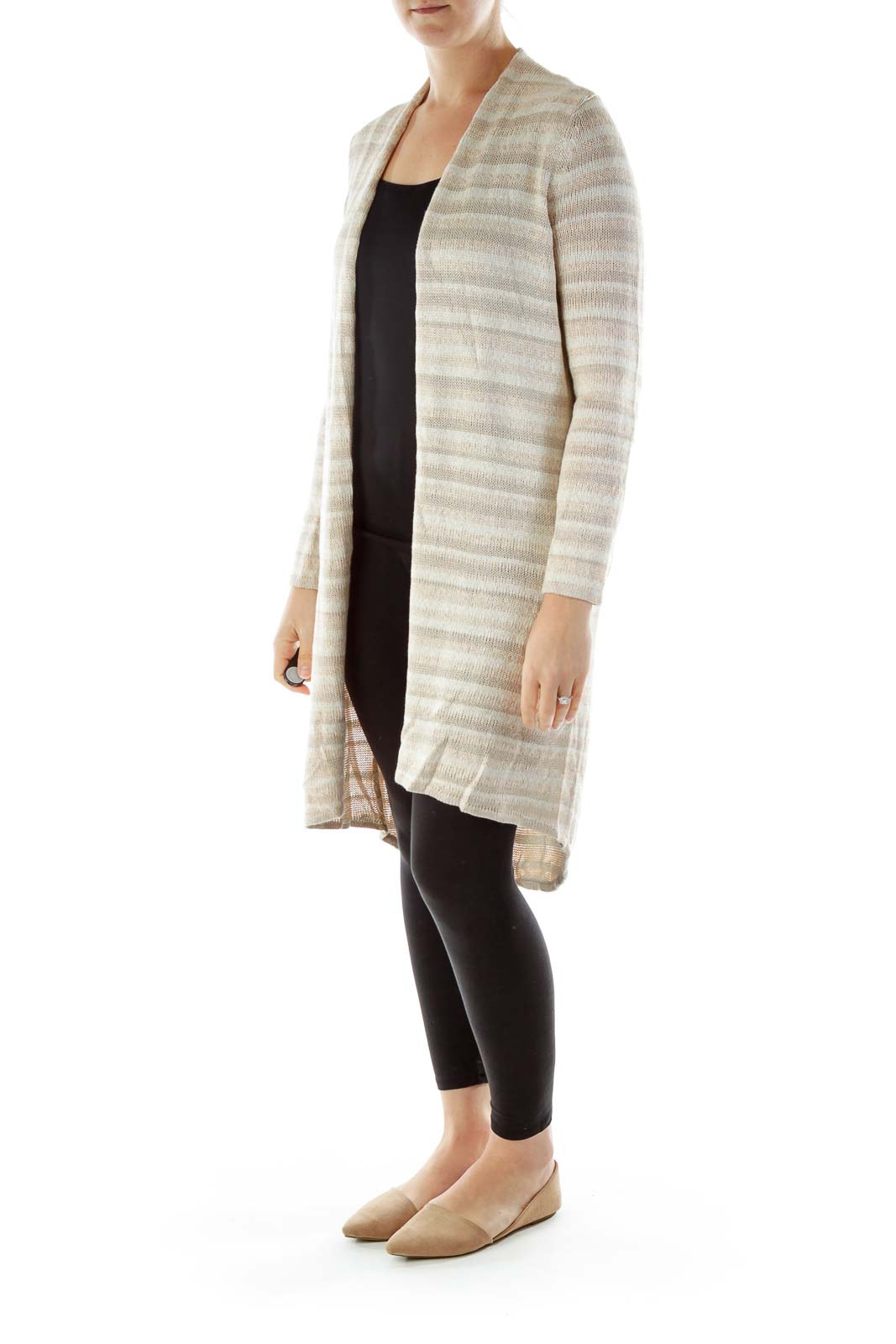 Beige Striped Cardigan