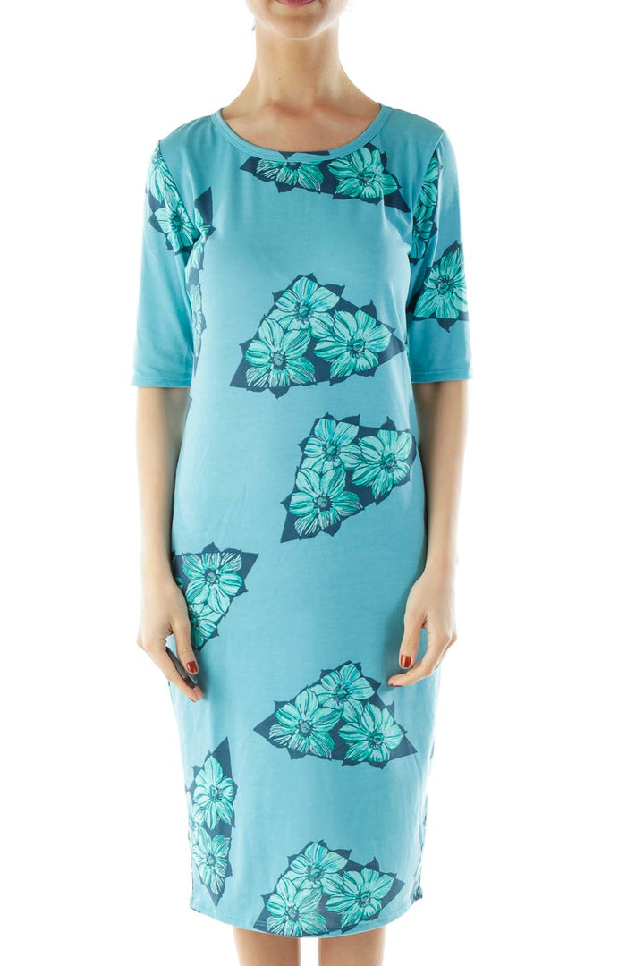 Blue Flower Print Day Dress